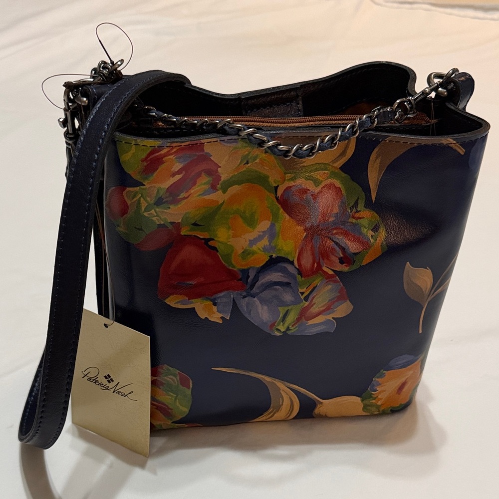 Patricia Nash Le Fleur Leather Ledra Bucket Crossbody Bag Chain-Shoulder NWT - Picture 3 of 11